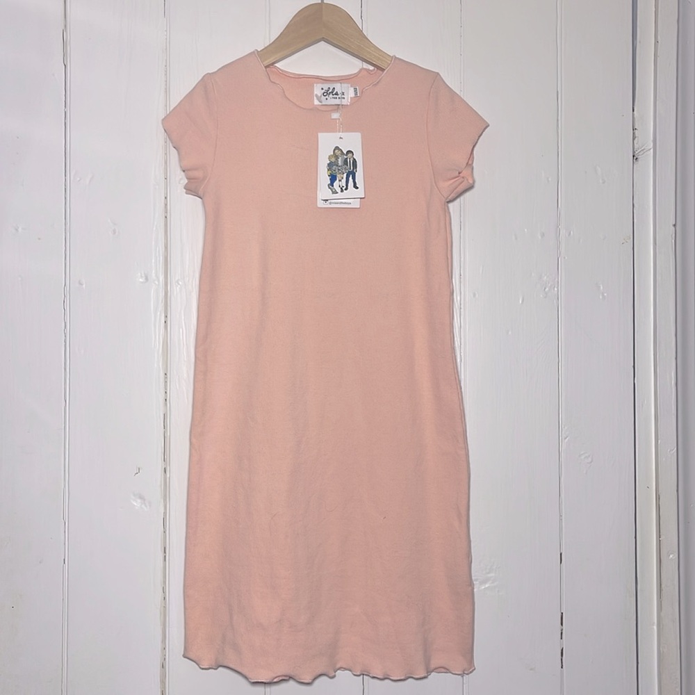 LOLA & THE BOYS NWT Pink Rubber Lettuce Trim Short Sleeve Dress